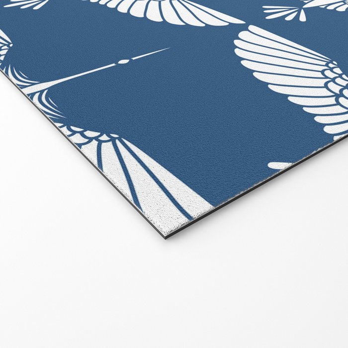 Japanese Crane Ornate Art Deco Blue & White Pattern Welcome Mat Gallery Image 2