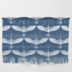 Japanese Crane Ornate Art Deco Blue & White Pattern Wall Hanging Gallery Image 1