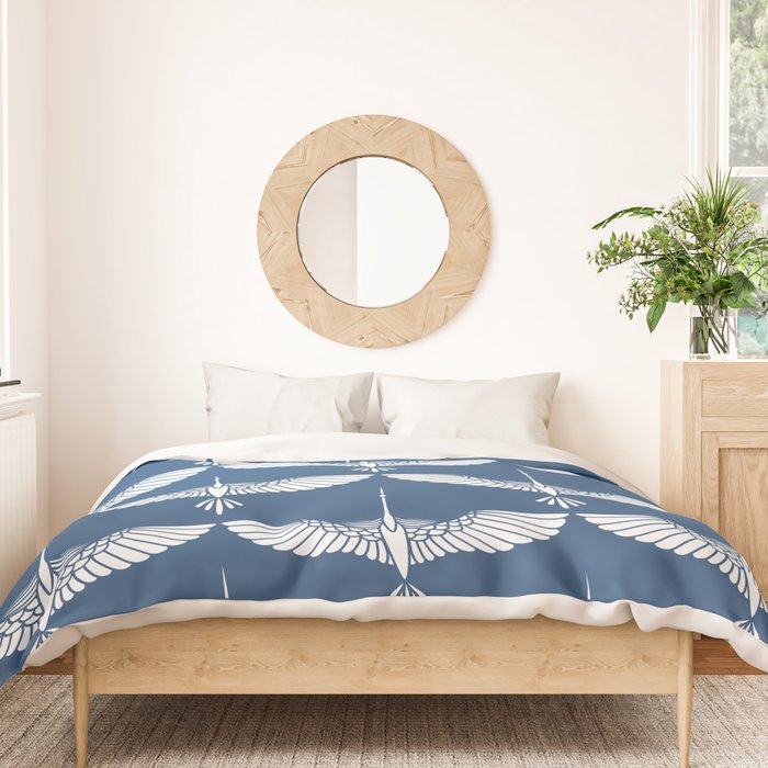 Japanese Crane Ornate Art Deco Blue & White Pattern Duvet Cover Gallery Image 3