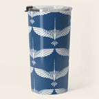 Japanese Crane Ornate Art Deco Blue & White Pattern Travel Mug Gallery Image 3