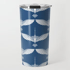Japanese Crane Ornate Art Deco Blue & White Pattern Travel Mug Gallery Image 1