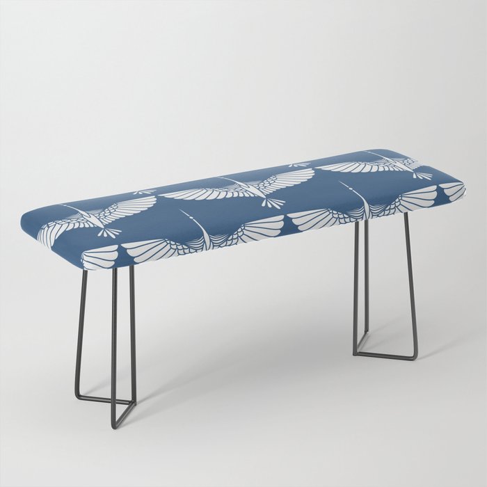 Japanese Crane Ornate Art Deco Blue & White Pattern Bench Gallery Image 1