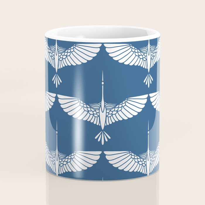 Japanese Crane Ornate Art Deco Blue & White Pattern Coffee Mug Gallery Image 4
