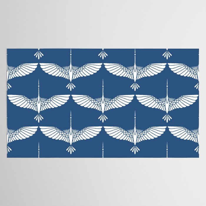Japanese Crane Ornate Art Deco Blue & White Pattern Tablecloth Gallery Image 2