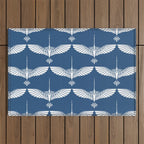 Japanese Crane Ornate Art Deco Blue & White Pattern Outdoor Rug Gallery Image 1