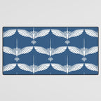 Japanese Crane Ornate Art Deco Blue & White Pattern Desk Mat Gallery Image 3