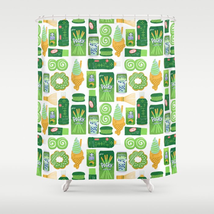 Matcha Green Tea Snacks Shower Curtain Gallery Image 1