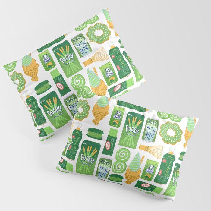 Matcha Green Tea Snacks Pillow Sham