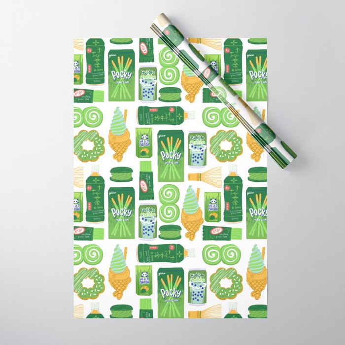 Matcha Green Tea Snacks Wrapping Paper