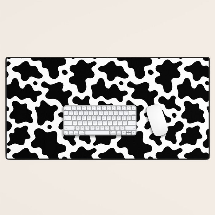 Abstract black and white cow print pattern Desk Mat Gallery Image 1