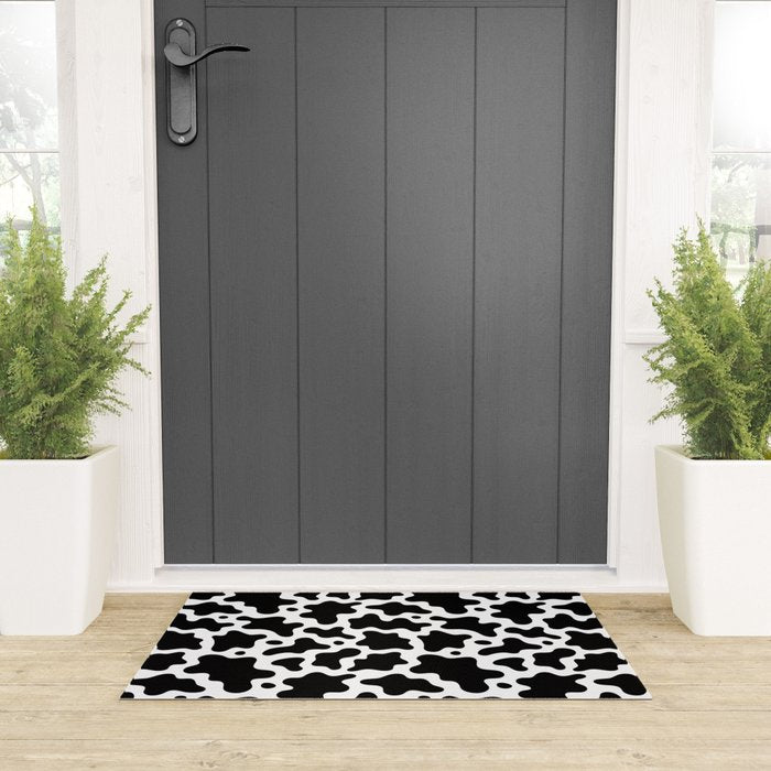 Abstract black and white cow print pattern Welcome Mat Gallery Image 3