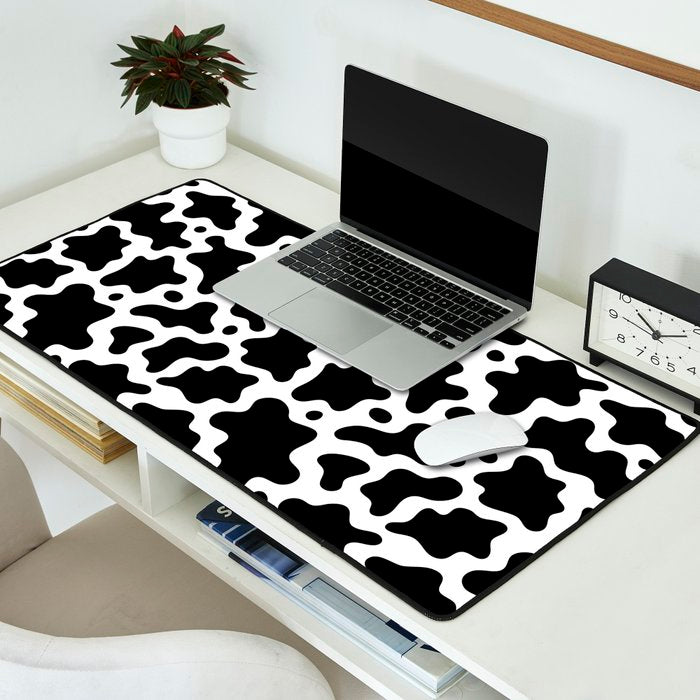 Abstract black and white cow print pattern Desk Mat Gallery Image 2