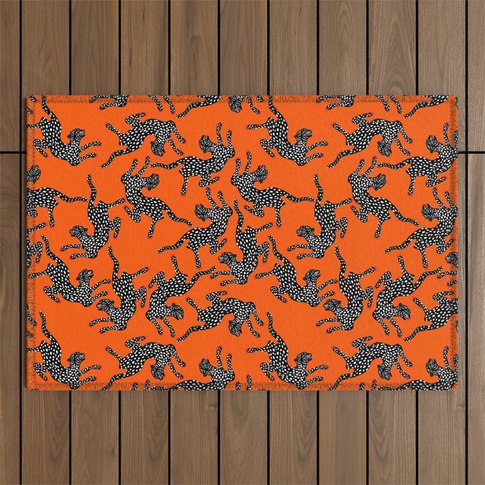 Fashionable black cheetah dance Outdoor Rug Gallery Image 1