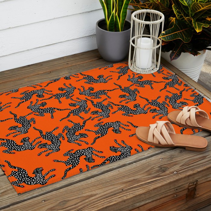 Fashionable black cheetah dance Outdoor Rug Gallery Image 2