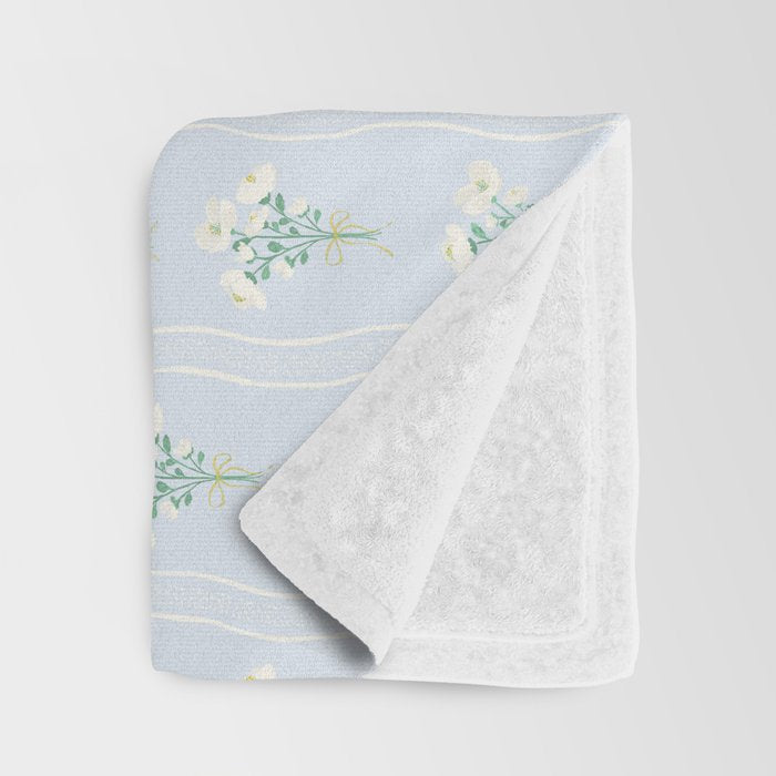 Delicate floral bouquets with vertical stripes - white jade green blue pattern Throw Blanket Gallery Image 3