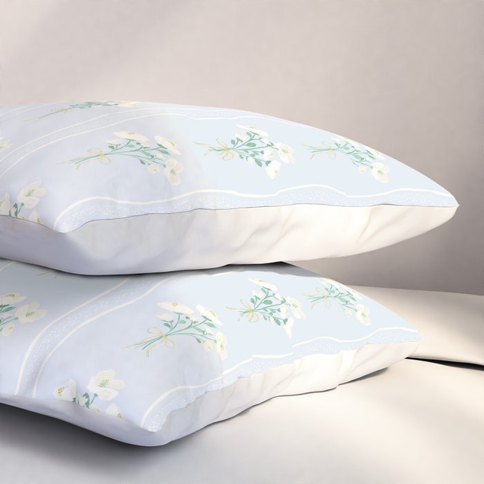 Delicate floral bouquets with vertical stripes - white jade green blue pattern Pillow Sham Gallery Image 3