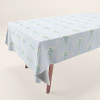 Delicate floral bouquets with vertical stripes - white jade green blue pattern Tablecloth Gallery Image 1