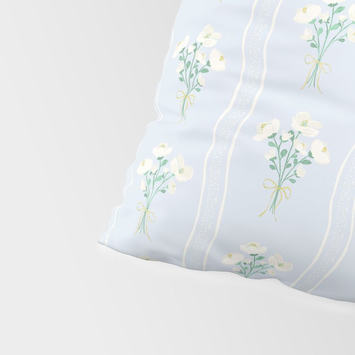 Delicate floral bouquets with vertical stripes - white jade green blue pattern Pillow Sham Gallery Image 4