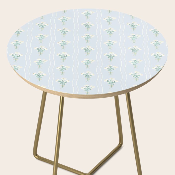 Delicate floral bouquets with vertical stripes - white jade green blue pattern Side Table Gallery Image 2