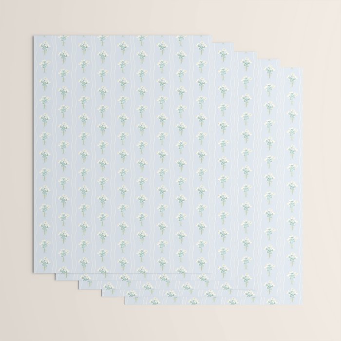 Delicate floral bouquets with vertical stripes - white jade green blue pattern Wrapping Paper Gallery Image 3