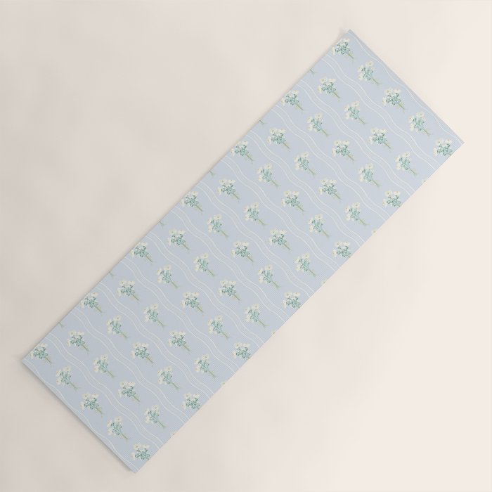 Delicate floral bouquets with vertical stripes - white jade green blue pattern Yoga Mat Gallery Image 1