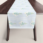 Delicate floral bouquets with vertical stripes - white jade green blue pattern Table Runner Gallery Image 1