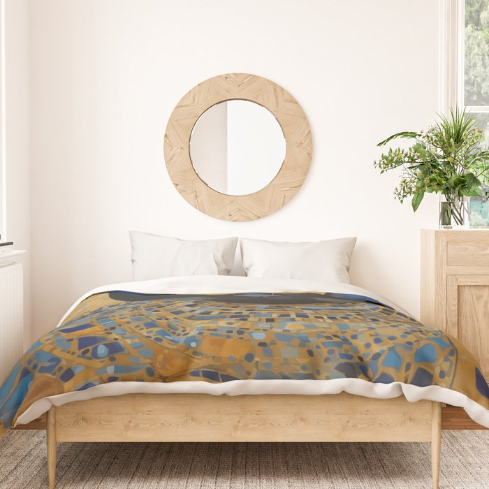 Klimt Black Cat Wearing Geometric Blue and Gold Duvet Cover Gallery Image 3