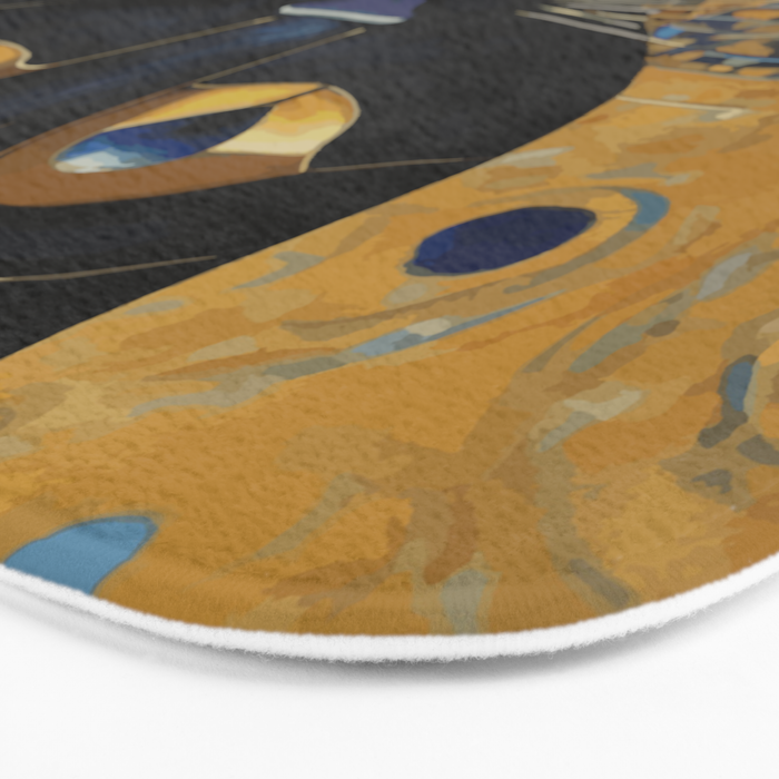 Klimt Black Cat Wearing Geometric Blue and Gold Bath Mat Gallery Image 3
