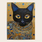 Klimt Black Cat Wearing Geometric Blue and Gold Poster Gallery Image 4