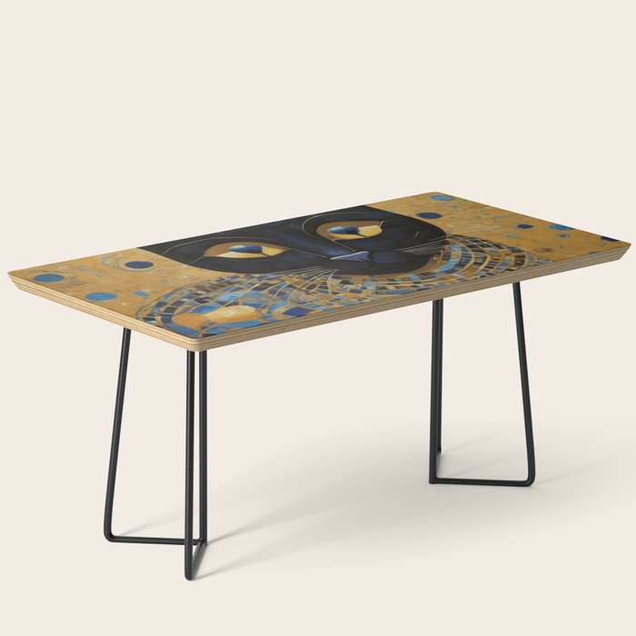 Klimt Black Cat Wearing Geometric Blue and Gold Coffee Table Gallery Image 1