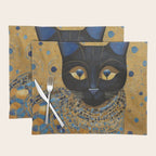 Klimt Black Cat Wearing Geometric Blue and Gold Placemat Gallery Image 1