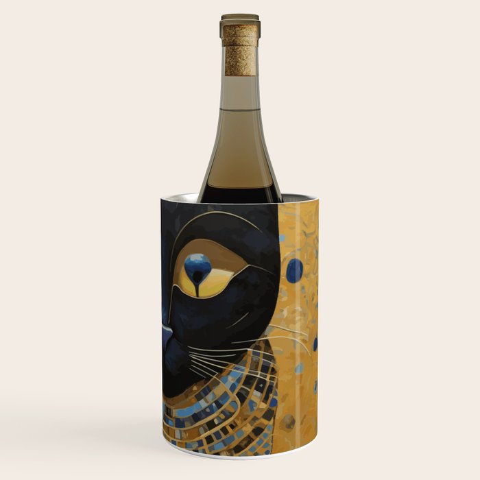 Klimt Black Cat Wearing Geometric Blue and Gold Wine Chiller Gallery Image 3