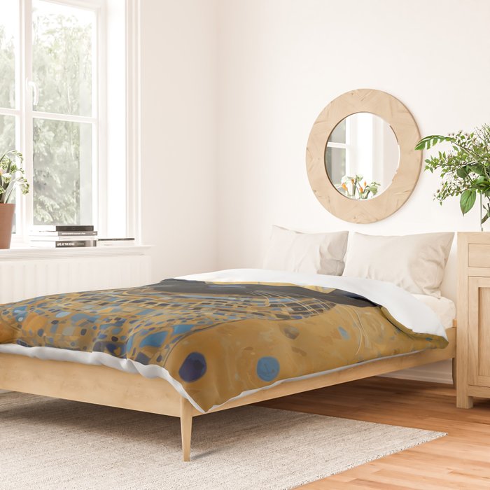 Klimt Black Cat Wearing Geometric Blue and Gold Duvet Cover Gallery Image 2