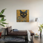Klimt Black Cat Wearing Geometric Blue and Gold Wood Wall Art Gallery Image 2