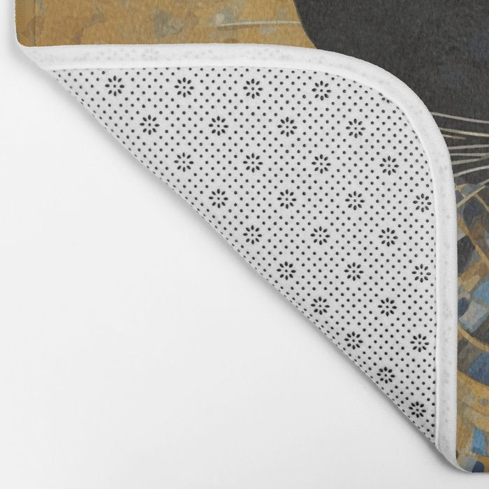 Klimt Black Cat Wearing Geometric Blue and Gold Bath Mat Gallery Image 2