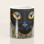 Klimt Black Cat Wearing Geometric Blue and Gold Coffee Mug Gallery Image 4
