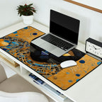 Klimt Black Cat Wearing Geometric Blue and Gold Desk Mat Gallery Image 2