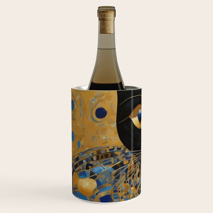 Klimt Black Cat Wearing Geometric Blue and Gold Wine Chiller Gallery Image 2