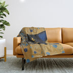 Klimt Black Cat Wearing Geometric Blue and Gold Throw Blanket Gallery Image 1