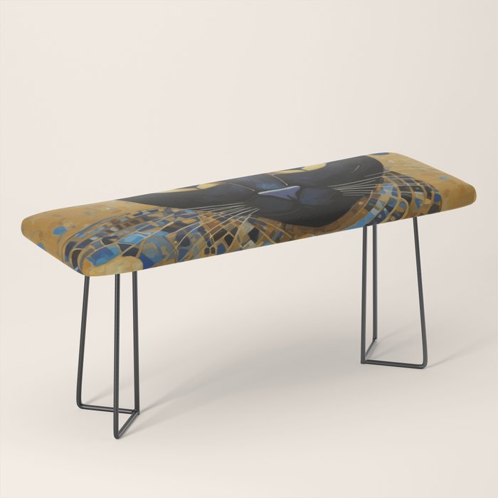 Klimt Black Cat Wearing Geometric Blue and Gold Bench Gallery Image 1