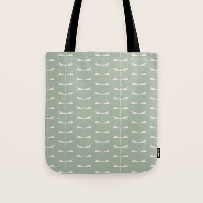 Dragonfly Pattern V Sage Green Tote Bag Gallery Image 1