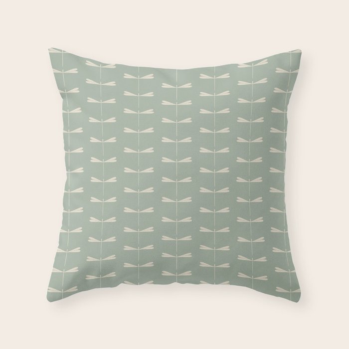 Dragonfly Pattern V Sage Green Throw Pillow Gallery Image 6