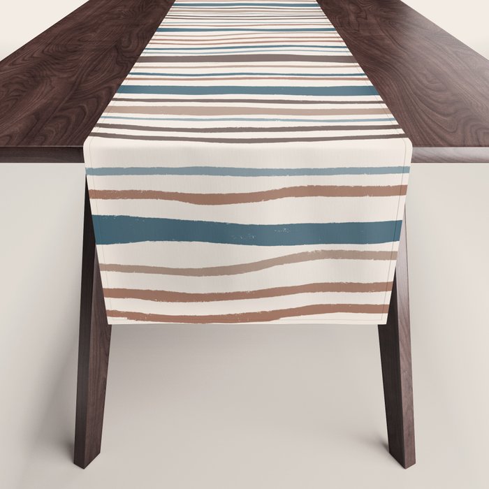 Wonky lines - mocha mousse and teal Table Runner Gallery Image 1