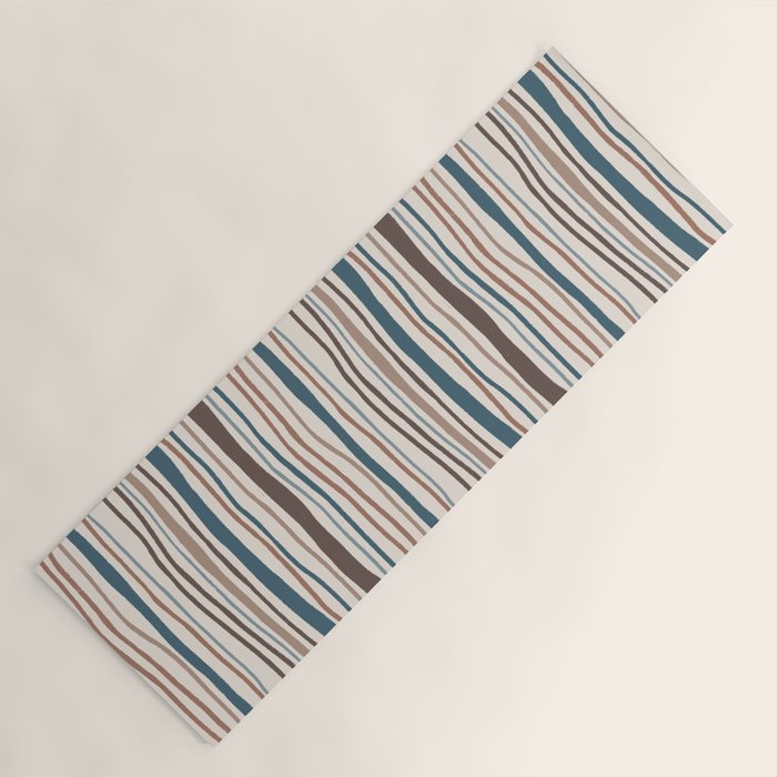 Wonky lines - mocha mousse and teal Yoga Mat Gallery Image 1