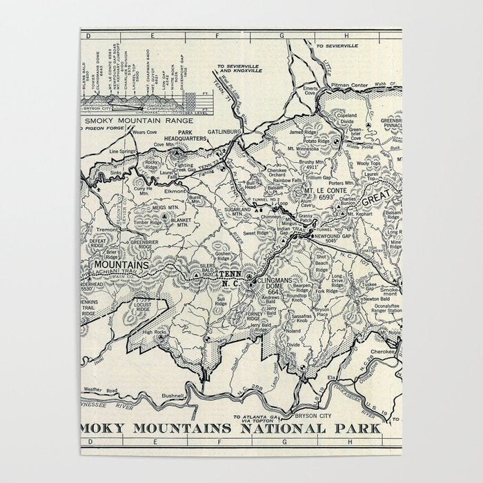 Historical Great Smoky Mountain National Park Map 1941 Poster Gallery Image 4