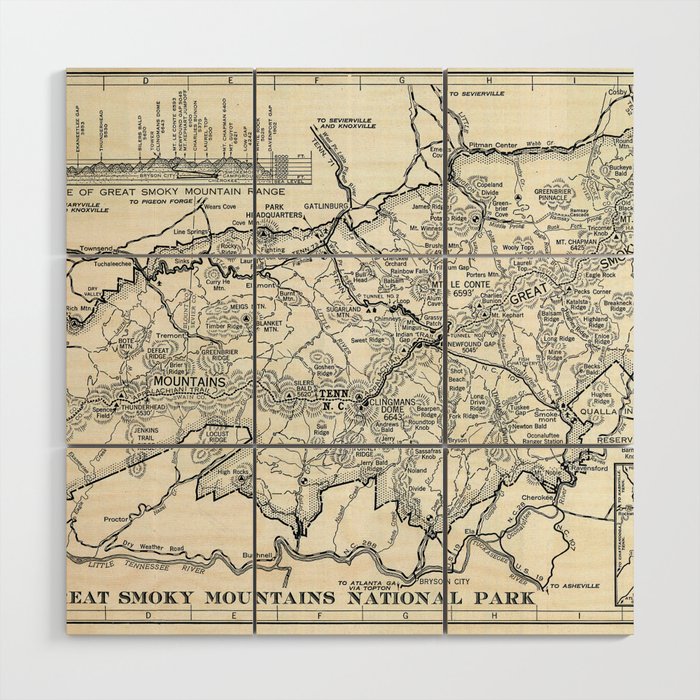 Historical Great Smoky Mountain National Park Map 1941 Wood Wall Art Gallery Image 1