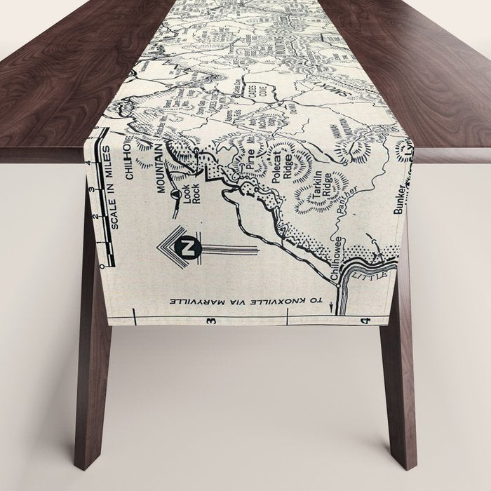 Historical Great Smoky Mountain National Park Map 1941 Table Runner Gallery Image 1