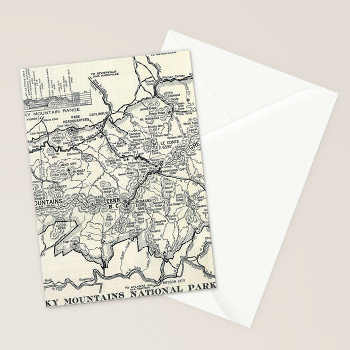Historical Great Smoky Mountain National Park Map 1941 Stationery Card Gallery Image 2