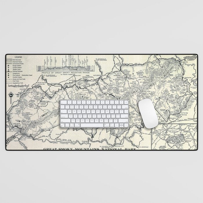 Historical Great Smoky Mountain National Park Map 1941 Desk Mat Gallery Image 1
