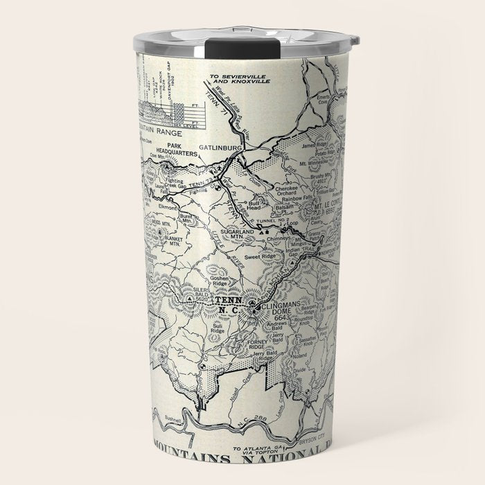 Historical Great Smoky Mountain National Park Map 1941 Travel Mug Gallery Image 1